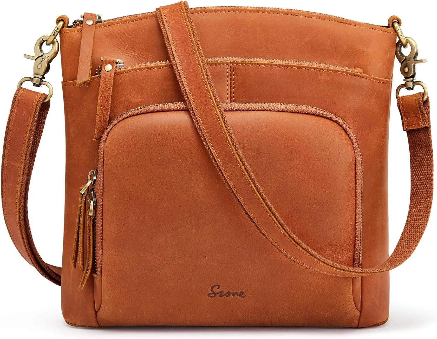 S-ZONE Crossbody Bags Purses for Women Trendy Genuine Leather Four Zipper Pockets Shoulder Handbags