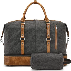 S-ZONE Weekender Bag for Men Canvas Duffle Large Weekend Overnight Travel Carry On Tote Bag with Shoe Compartment Black