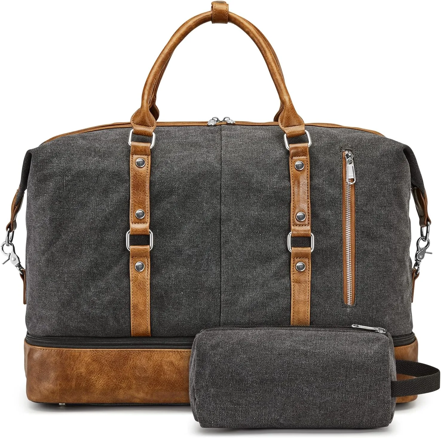 S-ZONE Weekender Bag for Men Canvas Duffle Large Weekend Overnight Travel Carry On Tote Bag with Shoe Compartment Black
