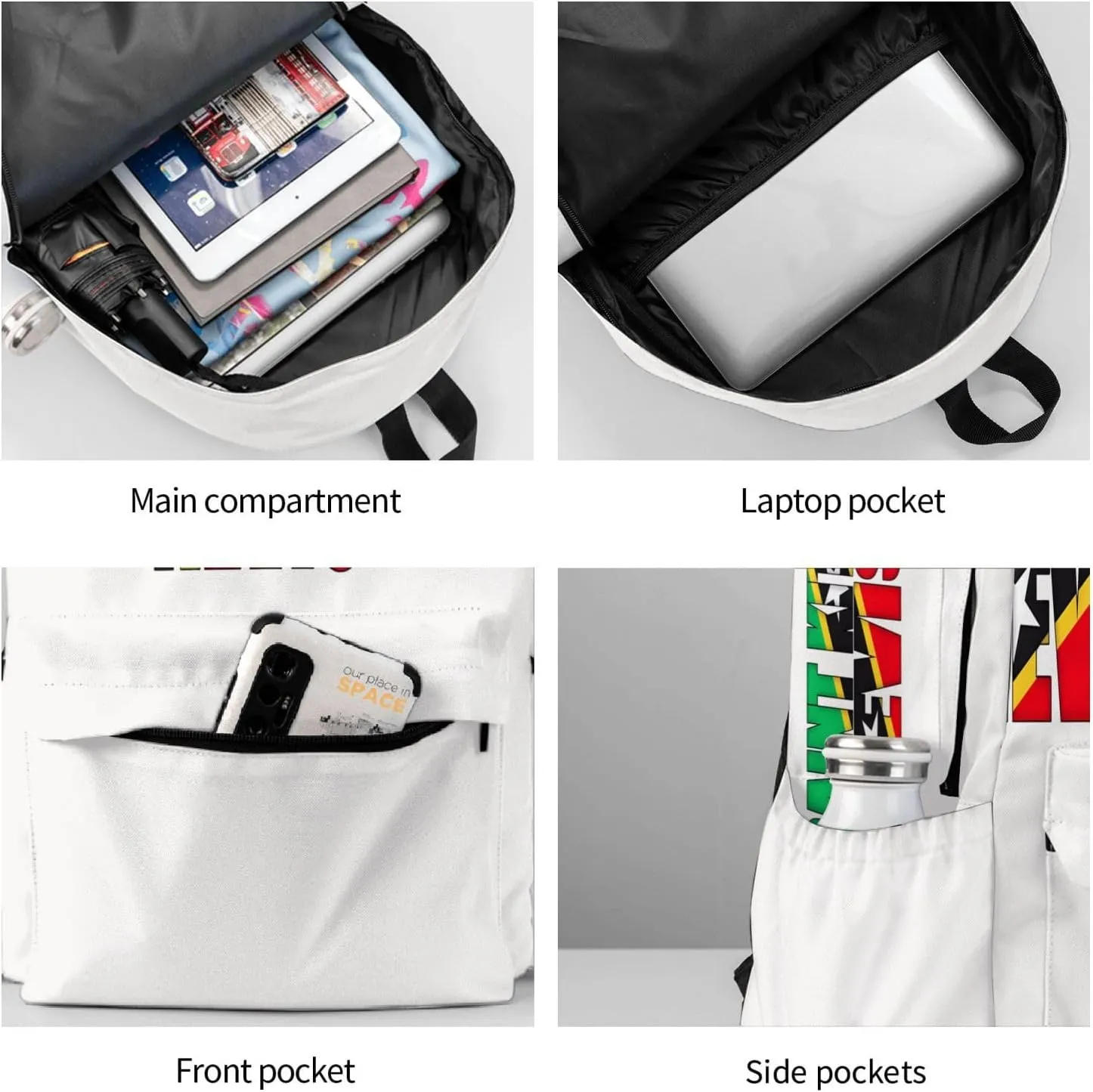 Saint Kitts Nevis Flag Casual Backpack Large Capacity Travel Backpacks Laptop Daypack Commuter Rucksack Adjustable Strap Sports Bags for Hiking Biking