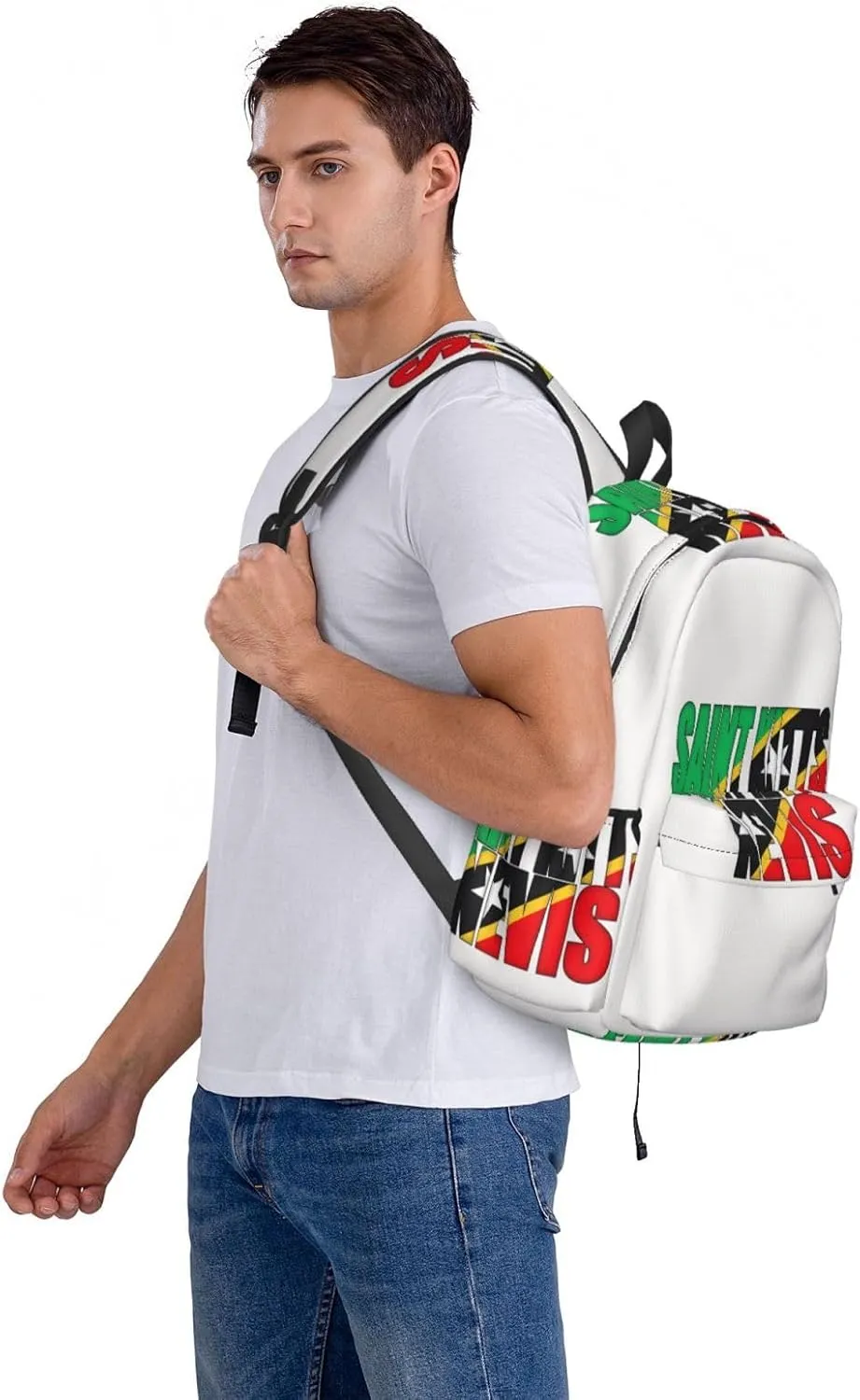 Saint Kitts Nevis Flag Casual Backpack Large Capacity Travel Backpacks Laptop Daypack Commuter Rucksack Adjustable Strap Sports Bags for Hiking Biking