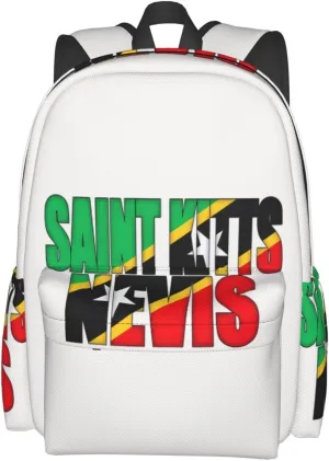 Saint Kitts Nevis Flag Casual Backpack Large Capacity Travel Backpacks Laptop Daypack Commuter Rucksack Adjustable Strap Sports Bags for Hiking Biking