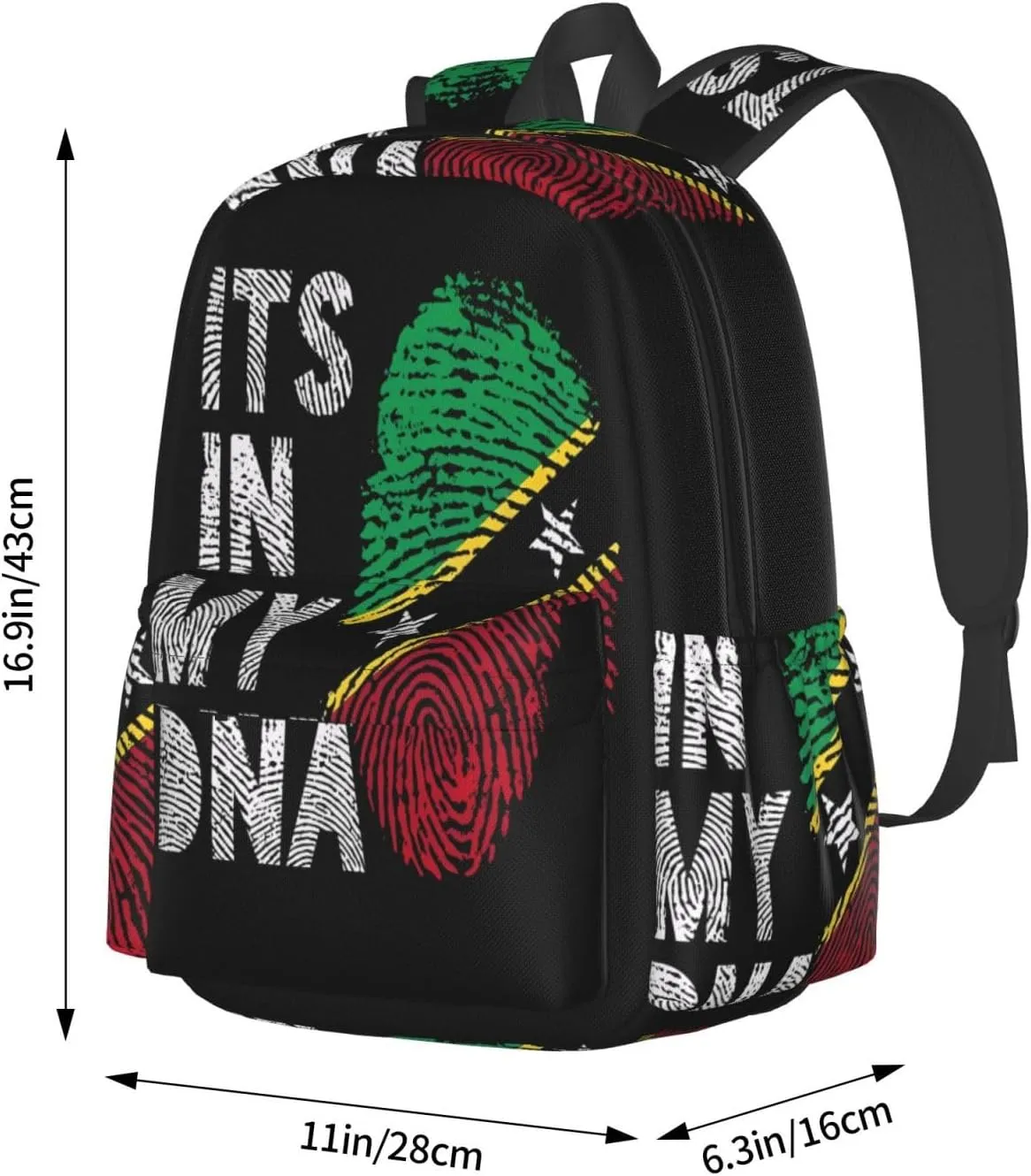 Saint Kitts Nevis Roots Flag Fingers Casual Backpack Large Capacity Travel Backpacks Laptop Daypack Commuter Rucksack Adjustable Strap Sports Bags for Hiking Biking