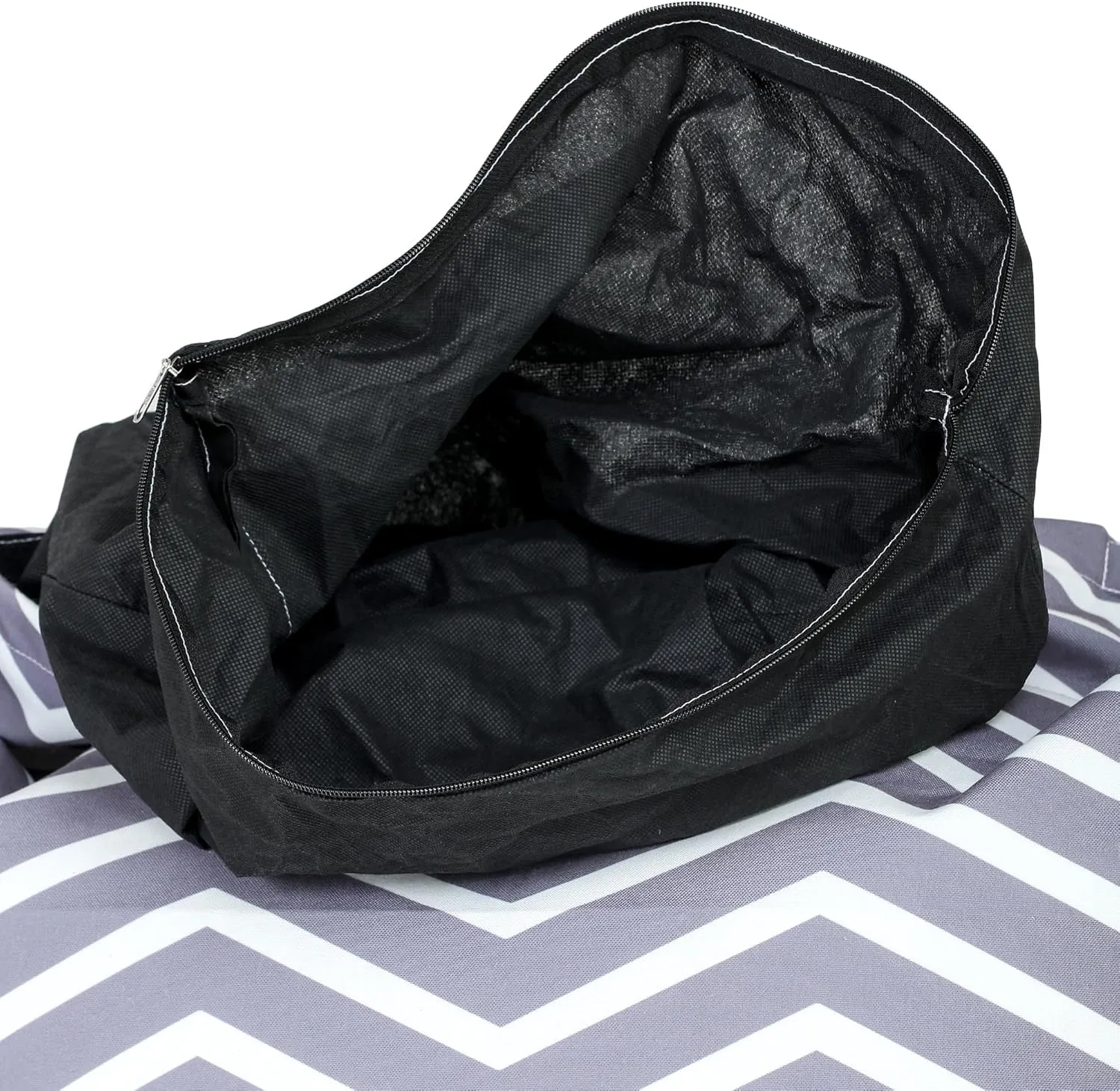 SATTVA Kids Triangle Canvas Bean Bag Cover (No Filling) Organize Stuffed Animal Storage, Beans, Toys Ultra Soft Zipper Bean Bag Chairs for Teens & Adults_Grey Zigzag Print