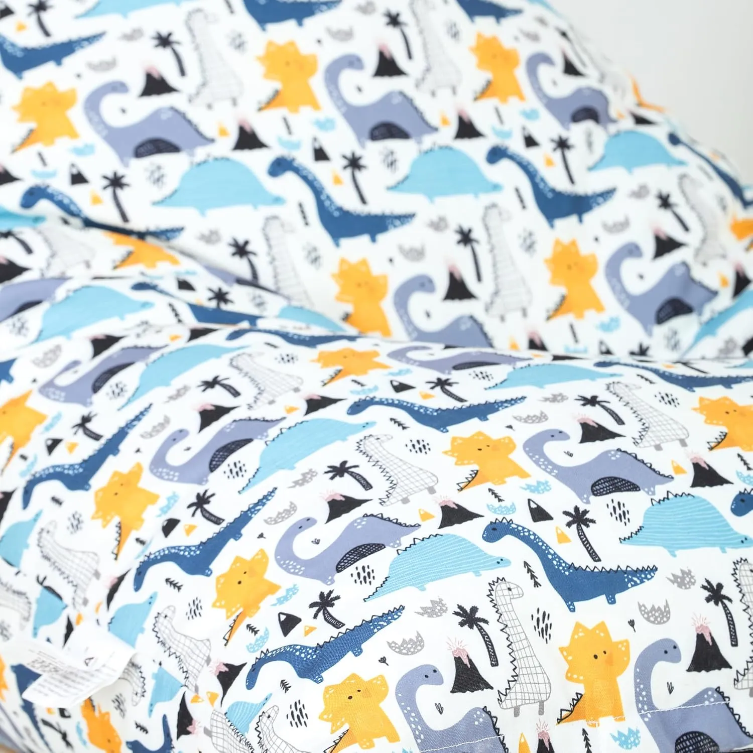 SATTVA Kids Triangle Canvas Bean Bag Cover (No Filling) Organize Stuffed Animal Storage, Beans, Toys Ultra Soft Zipper Bean Bag Chairs for Teens & Adults_White Dino Print