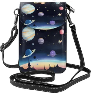 Saturn Jupiter Earth Crossbody Bag, Leather Crossbody Flap Mobile Phone Bag.# Fashion Tassel Wallet Designed For Women.