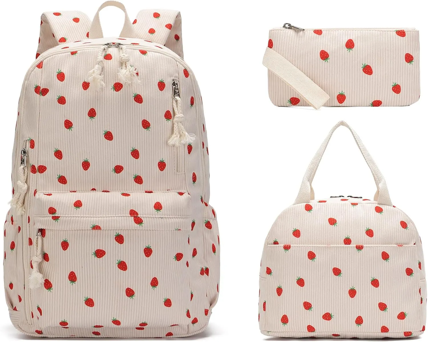 School Backpack Teens Girls Boys Kids School Book Bags with Lunch Box and Pencil Bag,Strawberry