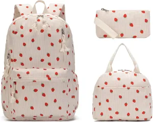 School Backpack Teens Girls Boys Kids School Book Bags with Lunch Box and Pencil Bag,Strawberry