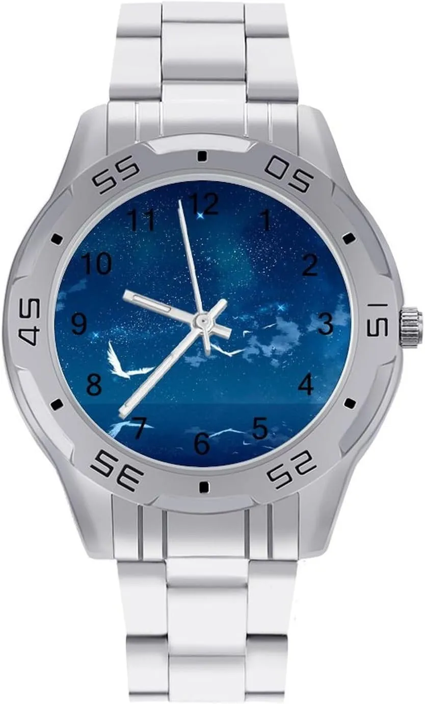 Seabird Starry Sky Simple Wrist Watches for Men Silver Casual Big Face Dress Watch Easy to Read