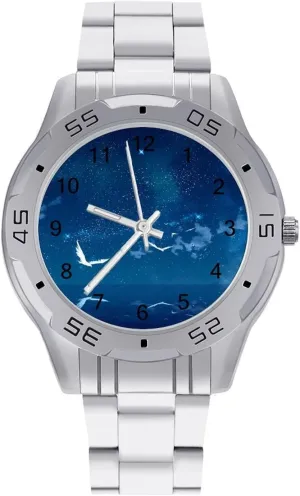 Seabird Starry Sky Simple Wrist Watches for Men Silver Casual Big Face Dress Watch Easy to Read
