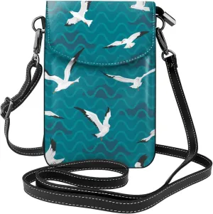 Seagull Waves Small Crossbody Bags for Women Travel Cell Phone Pouch PU Leather Cross Body Bag Adjustable Shoulder Strap Phone Purses Lightweight Wallet Purse with Credit Card Slots