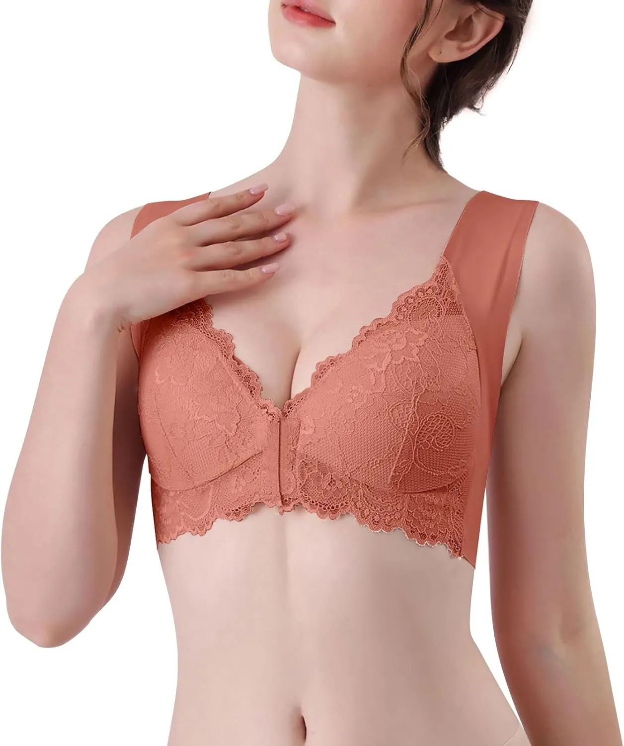 Seamless Bras for Women Front Closure No Underwire Bras Lace Breathable Bra Push Up Bralette Support Posture Bra