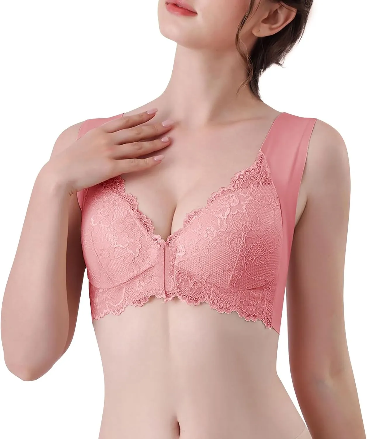 Seamless Bras for Women Front Closure No Underwire Bras Lace Breathable Bra Push Up Bralette Support Posture Bra