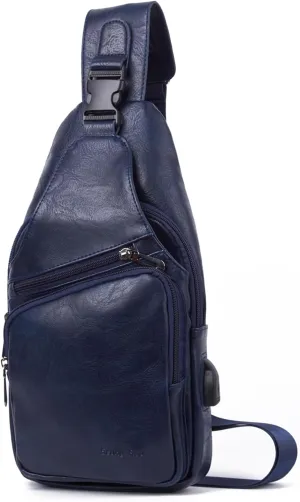 Seoky Rop Men's Sling Bag Lightweight Waterproof Chest Shoulder Crossbody Bag with USB Charging Port Blue