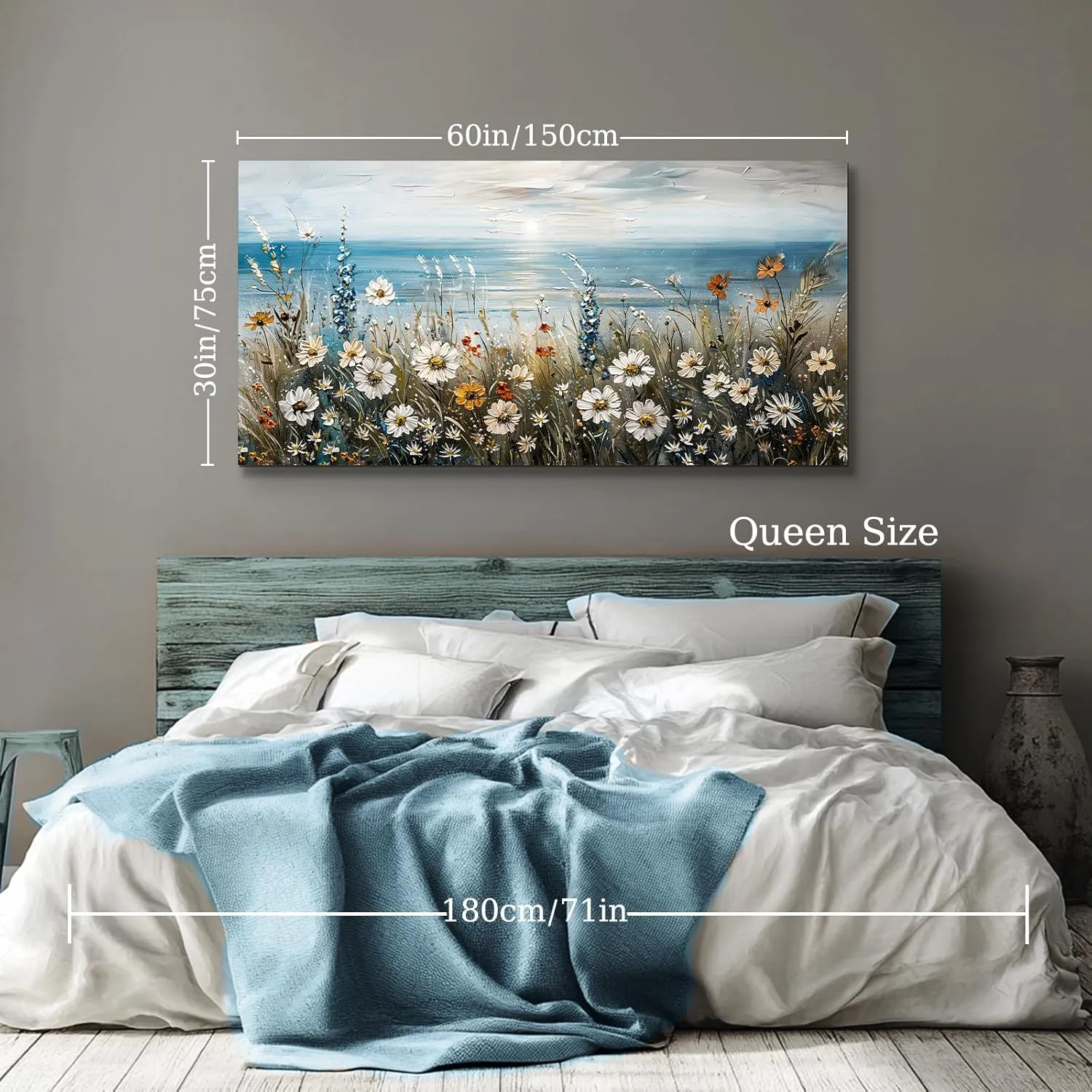 SERIMINO Coastal Landscape Wall Art Prints, Beach Daisy Large Canvas Prints, Wildflowers Paintings Modern Farmhouse Decor, Floral Pictures Wall Decor Living Room Dining Room Kitchen 20"X40"