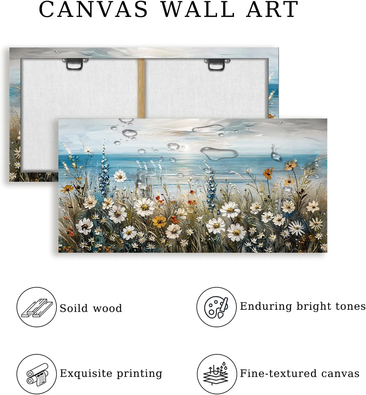 SERIMINO Coastal Landscape Wall Art Prints, Beach Daisy Large Canvas Prints, Wildflowers Paintings Modern Farmhouse Decor, Floral Pictures Wall Decor Living Room Dining Room Kitchen 20"X40"