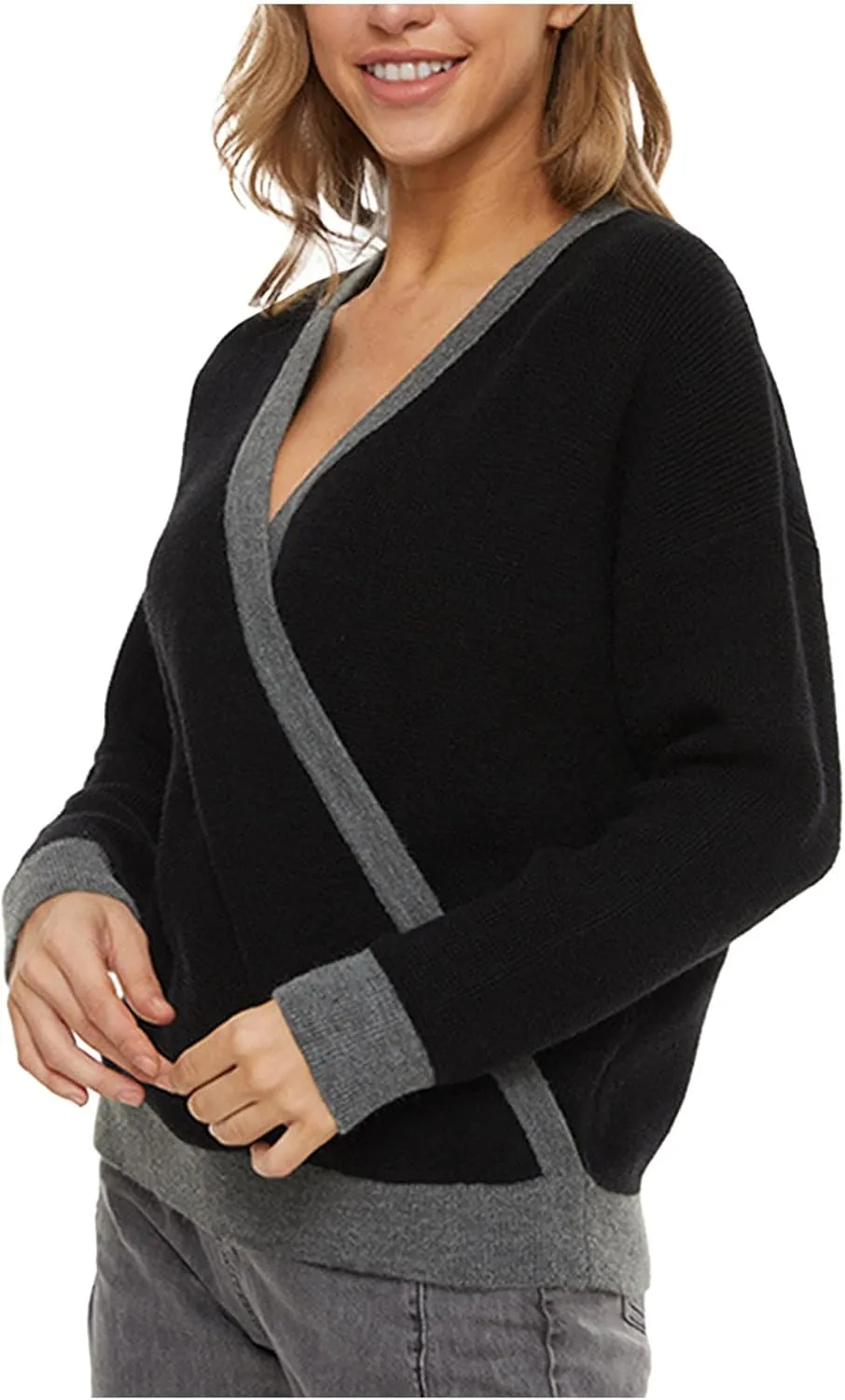 Sexy Cross Wrap v Neck Sweaters for Women Trendy Oversized Long Sleeve Knit Pullover Tops Ladies Casual Sweater