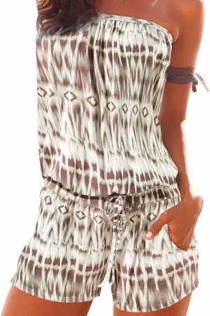 Sexyshine Women's Strapless Off Shoulder Printed Beachwear Short Rompers Jumpsuits