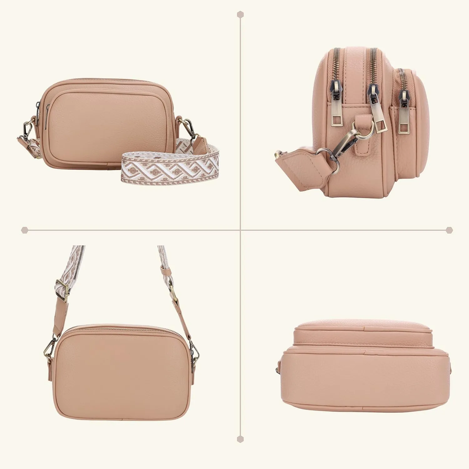 SG SUGU Small Crossbody Bag for Women, Triple Compartment Shoulder Handbags with Adjustable Strap, Camera Purse for Everyday