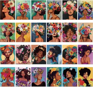 Sherr 24 Pcs Pre Drawn Canvas for Painting for Adult Pre Printed Canvas Bulk Sip and Paint Kit Stretched Panels Paint Set for Theme Painting Night Party Favor(Floral Women,8 x 10 Inch)