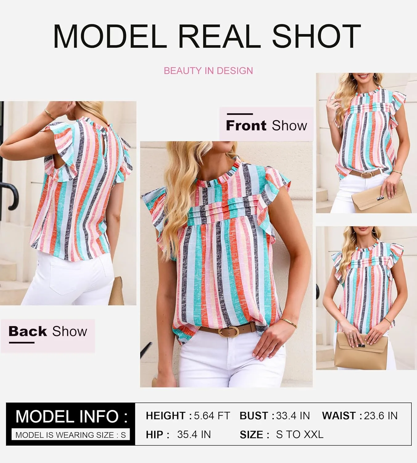 SHEWIN Womens Summer Crewneck Tank Tops Casual Ruffle Sleeveless Tops Shirts