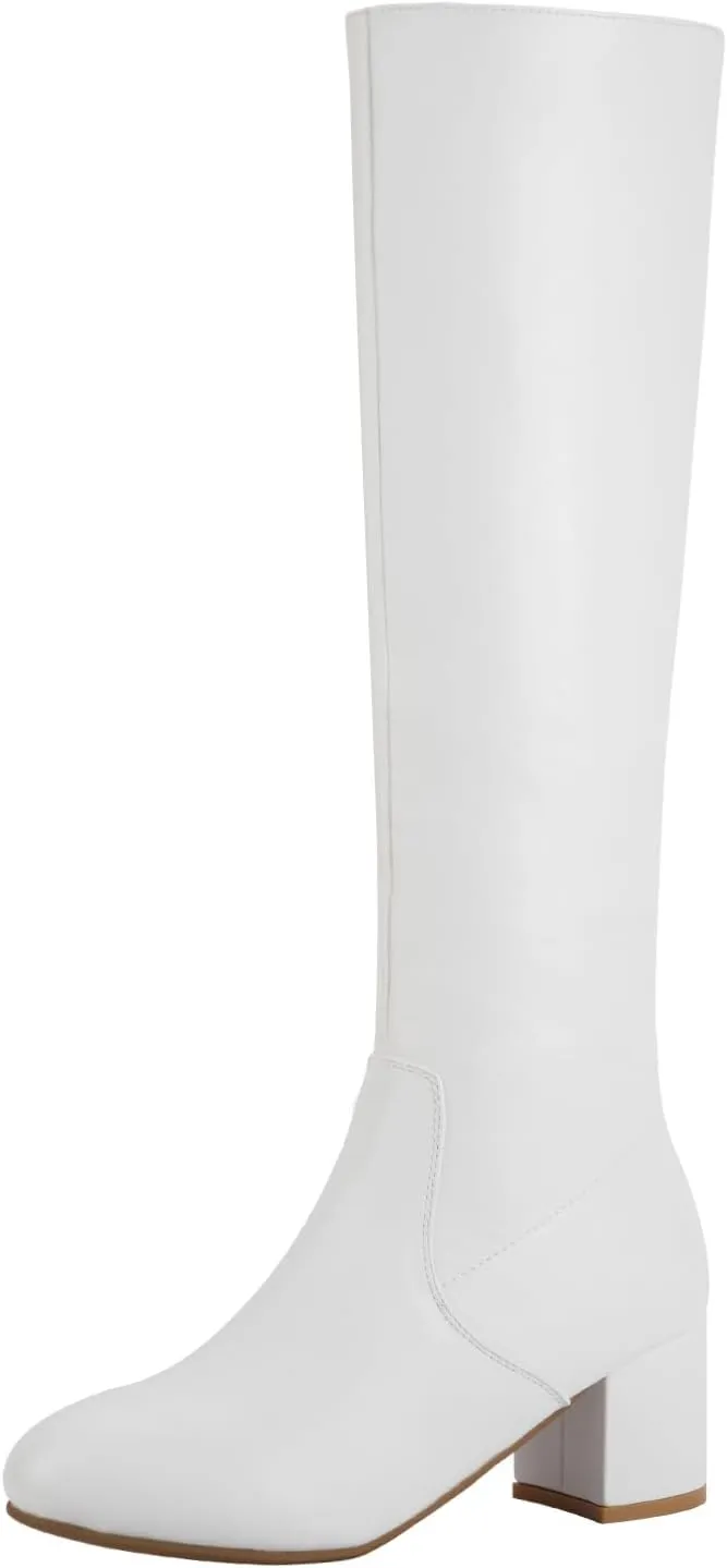 Shoe'N Tale Knee High Boots for Women Block Chunky Heel Boots with Side Zipper