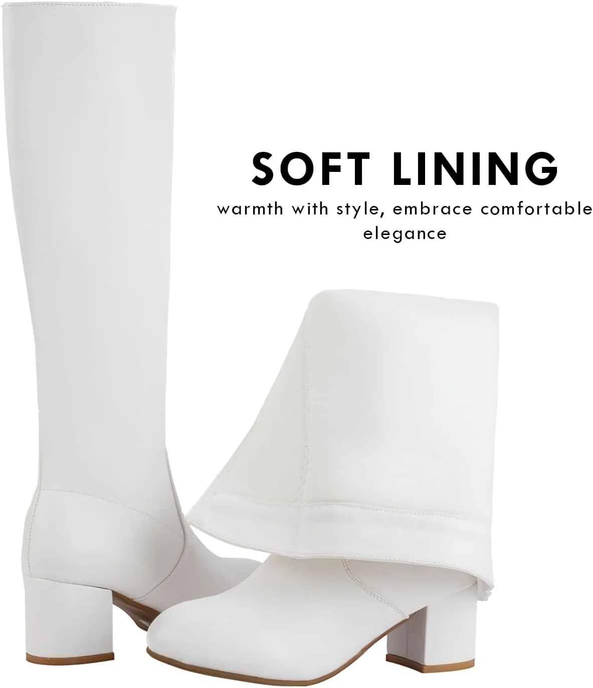 Shoe'N Tale Knee High Boots for Women Block Chunky Heel Boots with Side Zipper