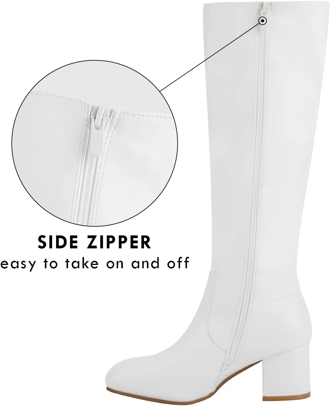 Shoe'N Tale Knee High Boots for Women Block Chunky Heel Boots with Side Zipper