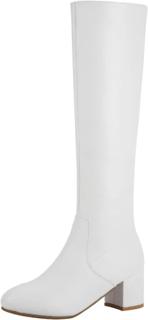 Shoe'N Tale Knee High Boots for Women Block Chunky Heel Boots with Side Zipper