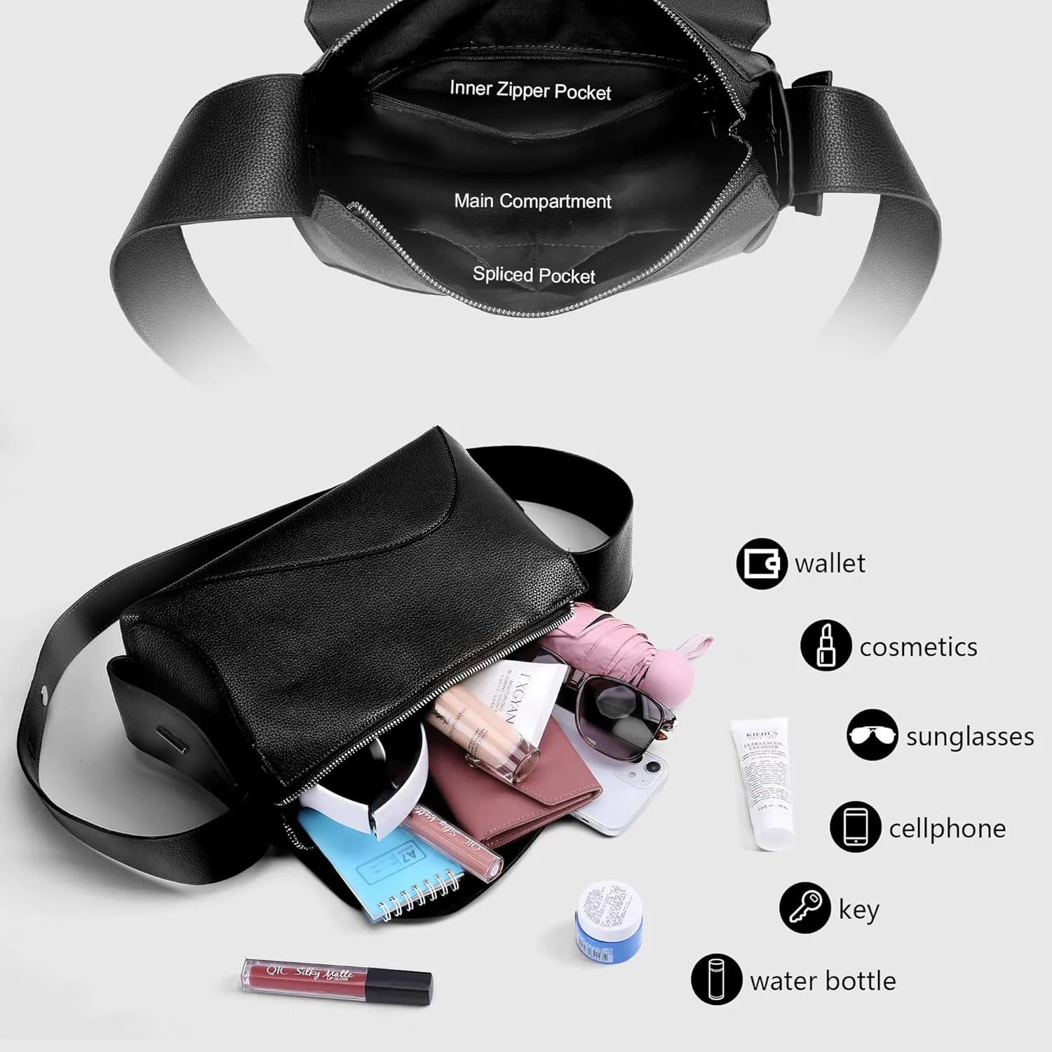 Shoulder Bag for Women,Leather Crescent Crossbody Bags Hobo Handbag Designer Purse with Adjustable Strap