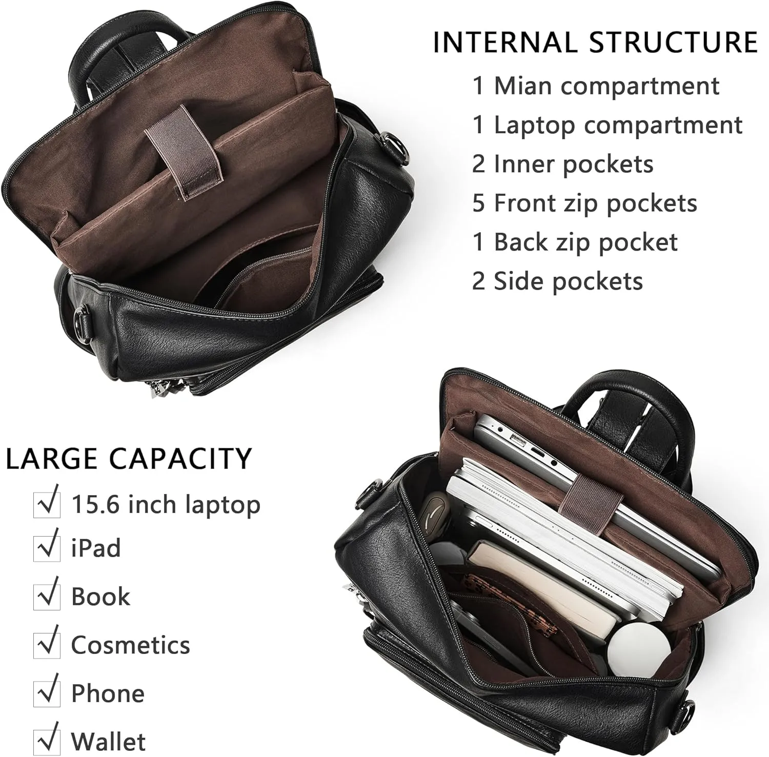 Shrrie Vegan Leather Laptop Backpack for Women 15.6 inch Work Backpack Fashion Travel Backpack Purse for Travel College Work