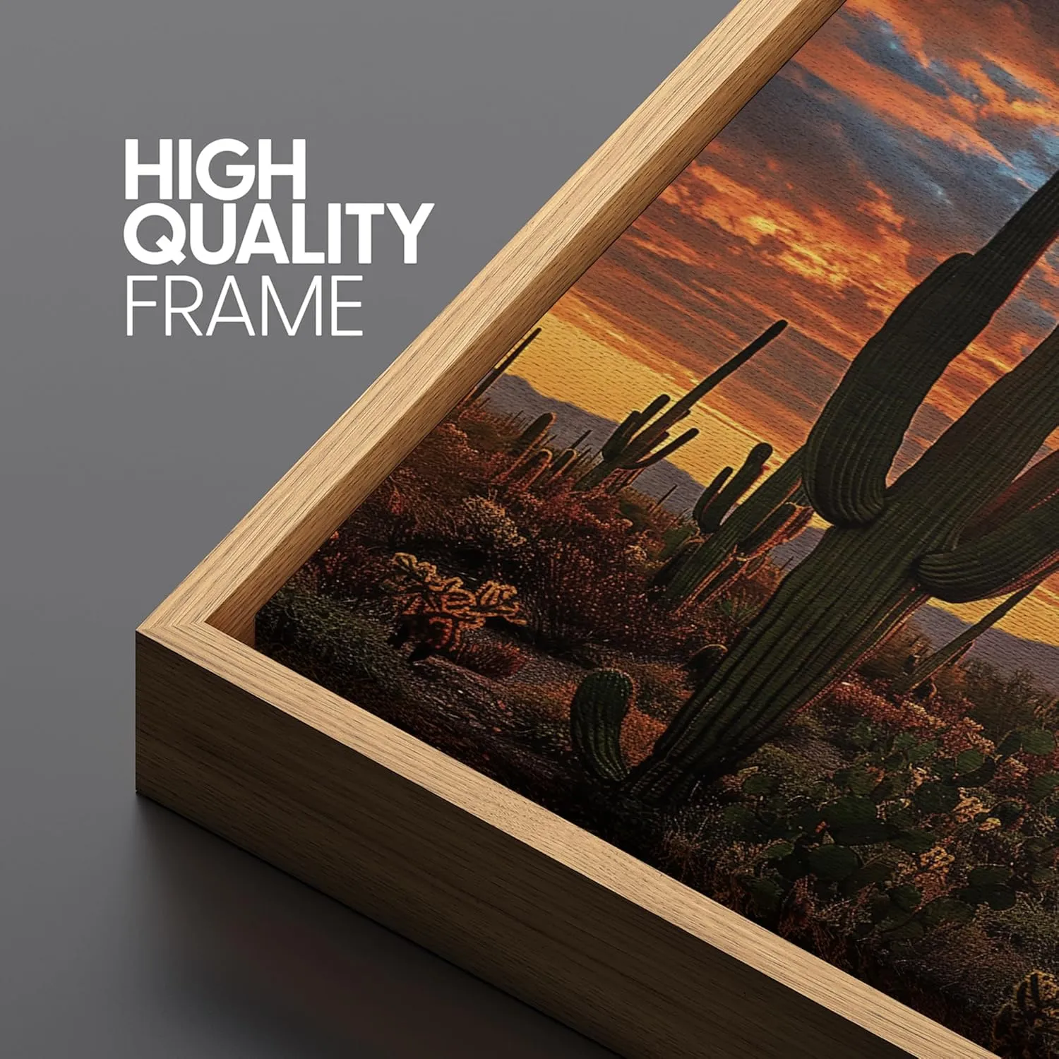 SIGNFORD Extra Large Framed Canvas Print Wall Art Desert Sunset with Cacti Illustrations Modern Art Calm Warm for Living Room, Bedroom, Office - 60"x30"