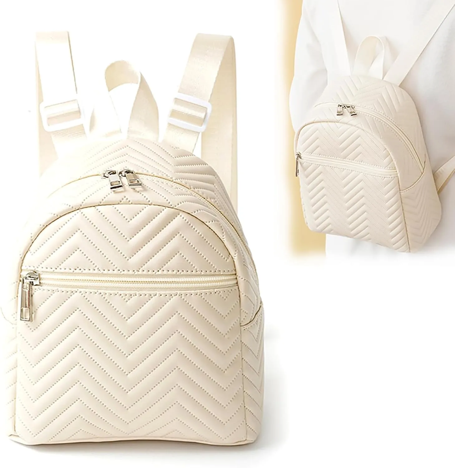 Simple Design PU Leather Backpack Solid Color for Korean Casual Schoolgirl Style