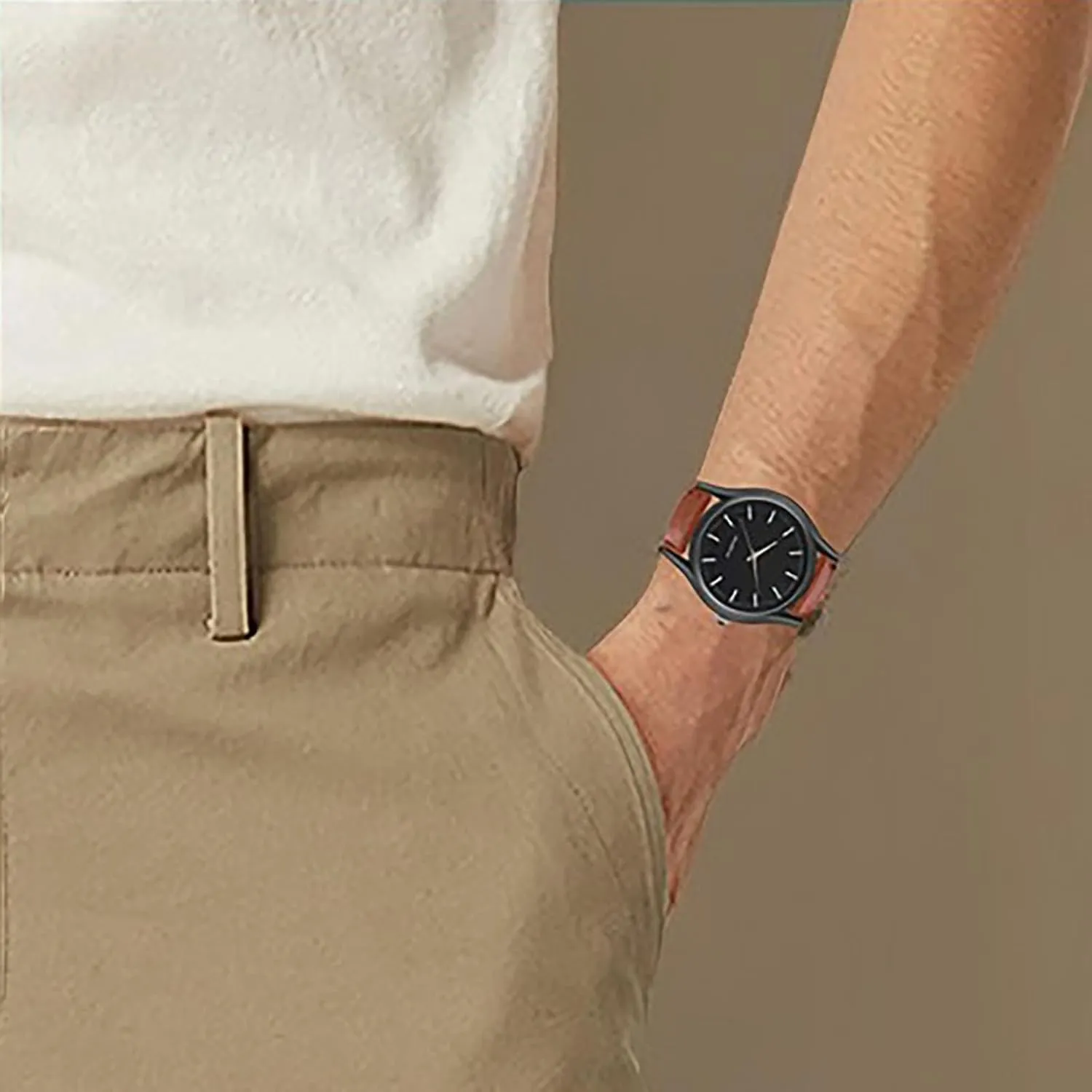 Simple Fashion Men's Watch Women's Watch PU Leather Strap Couple Watch