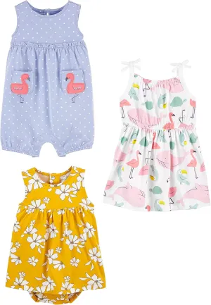 Simple Joys by Carter's Baby Girls' 3-Pack Romper, Sunsuit and Dress