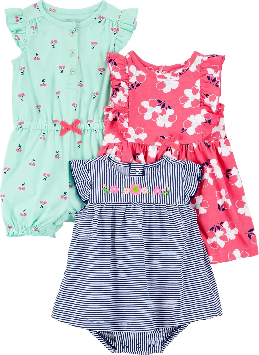 Simple Joys by Carter's Baby Girls' 3-Pack Romper, Sunsuit and Dress