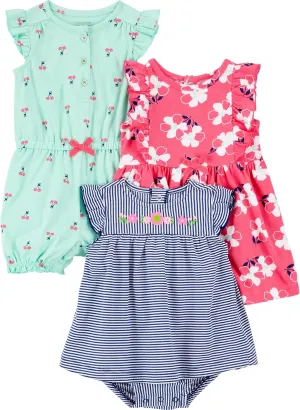Simple Joys by Carter's Baby Girls' 3-Pack Romper, Sunsuit and Dress