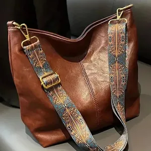 Simple Wide Strap Bucket Crossbody Bag