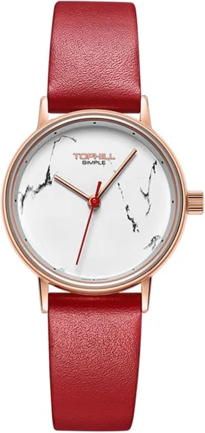 Simple Women Watch, Cowhide Leather Strap, Quartz movemen, Mineral Glass, Elegant Design Watch for Casual Work