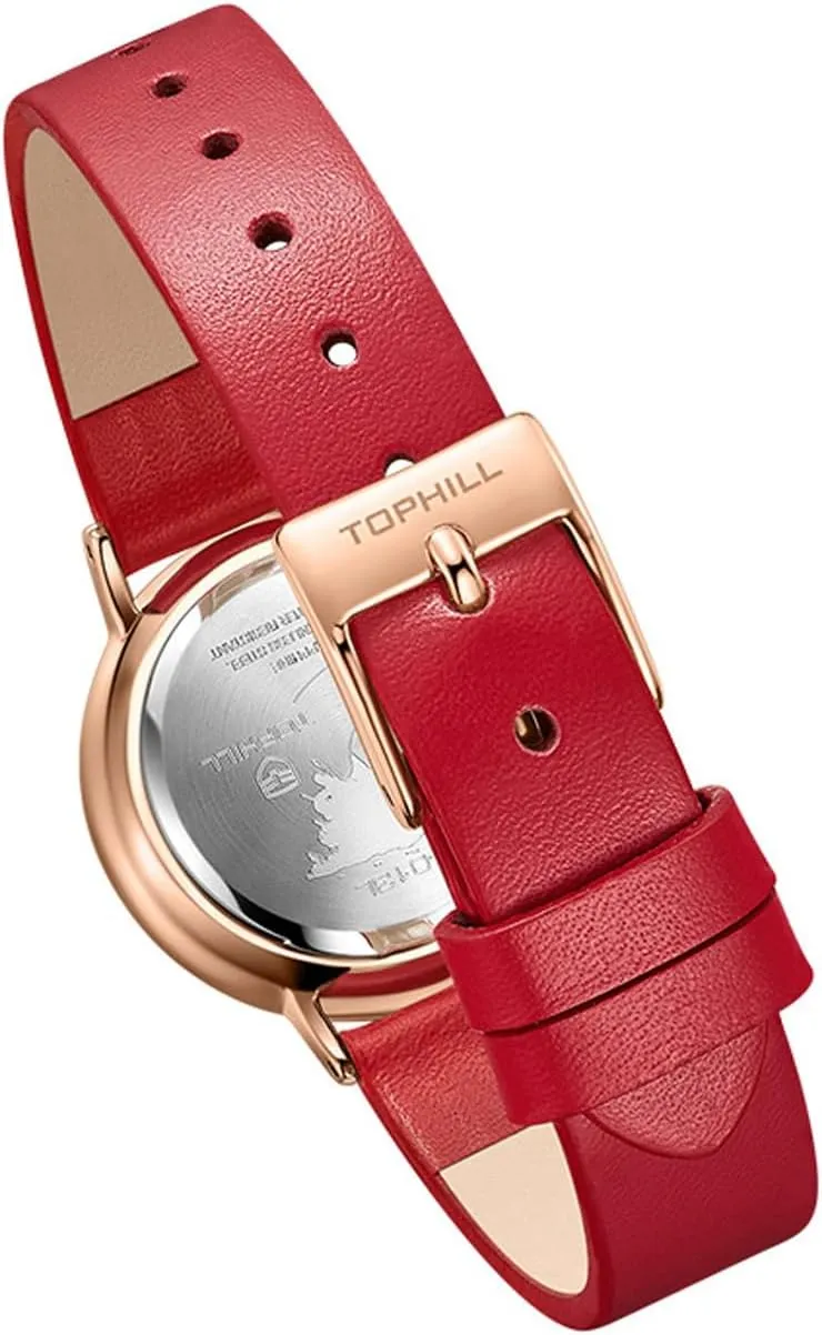 Simple Women Watch, Cowhide Leather Strap, Quartz movemen, Mineral Glass, Elegant Design Watch for Casual Work