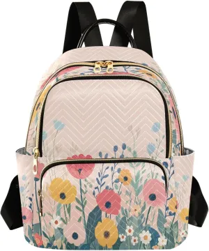 Sinestour Garden Poppy Field Pink Women Backpack Purse Large Capacity Casual Daypack Adjustable Strap Travel Camping Work Backpack