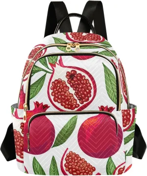 Sinestour Pomegranate Leaves Fruit White Women Backpack Purse Large Capacity Casual Daypack Leather Handle Travel Work College Backpack