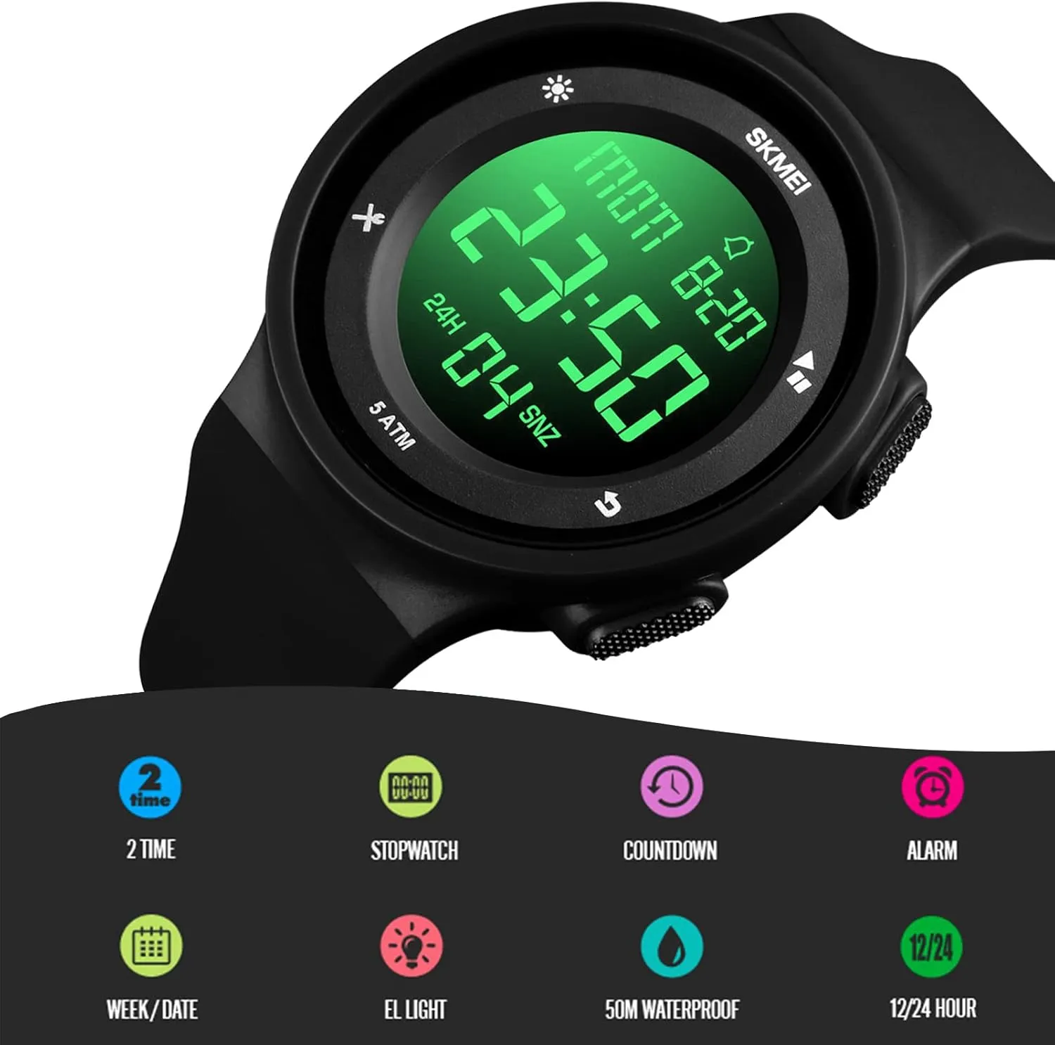 SKMEI Digital Watch Men, Digital Sports Watch Waterproof Wrist Watches for Men with Stopwatch Alarm Countdown Dual Time