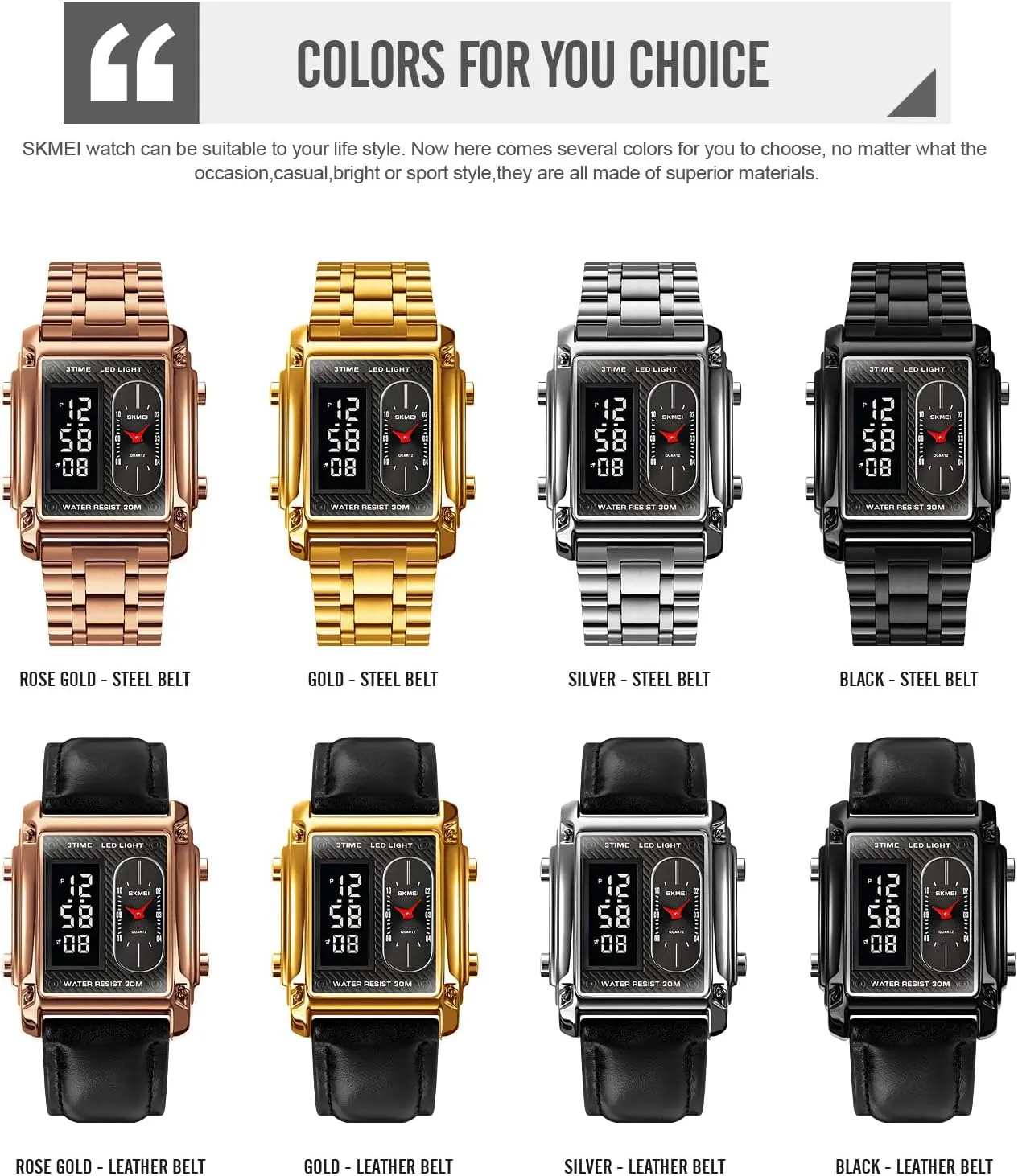 SKMEI Men's Digital Watch with Waterproof Classic Fashion Business Stainless Steel Sports Watch