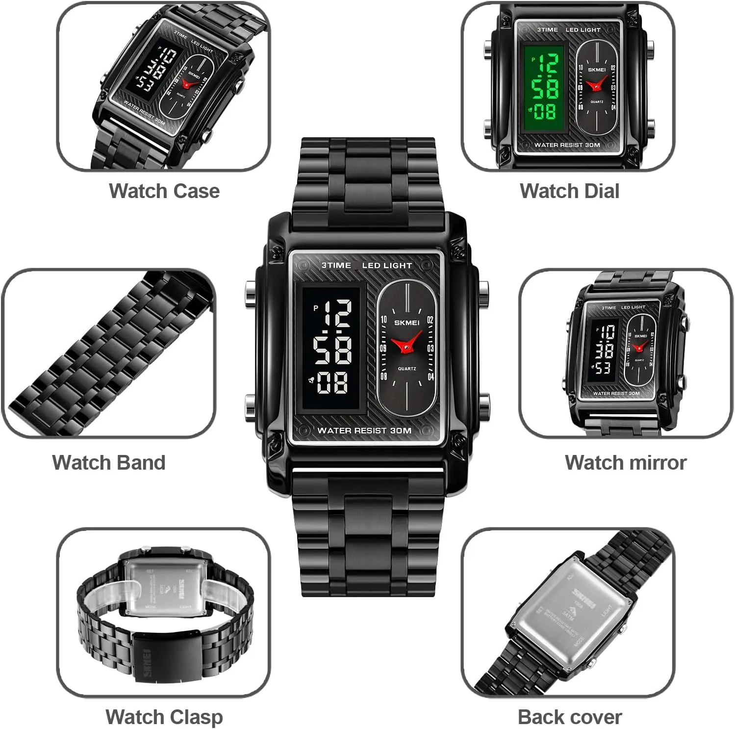 SKMEI Men's Digital Watch with Waterproof Classic Fashion Business Stainless Steel Sports Watch