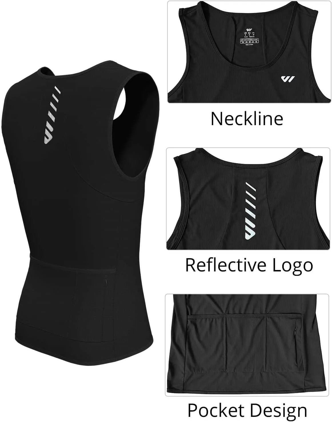 Sleeveless Cycling Jersey Men, Biking Base Layer Breathable and Lightweight with Back Pocket Sports Vest