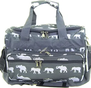 Small 13 Inch Elephant Print Duffel Bag Great for a Small Child Gray Duffle