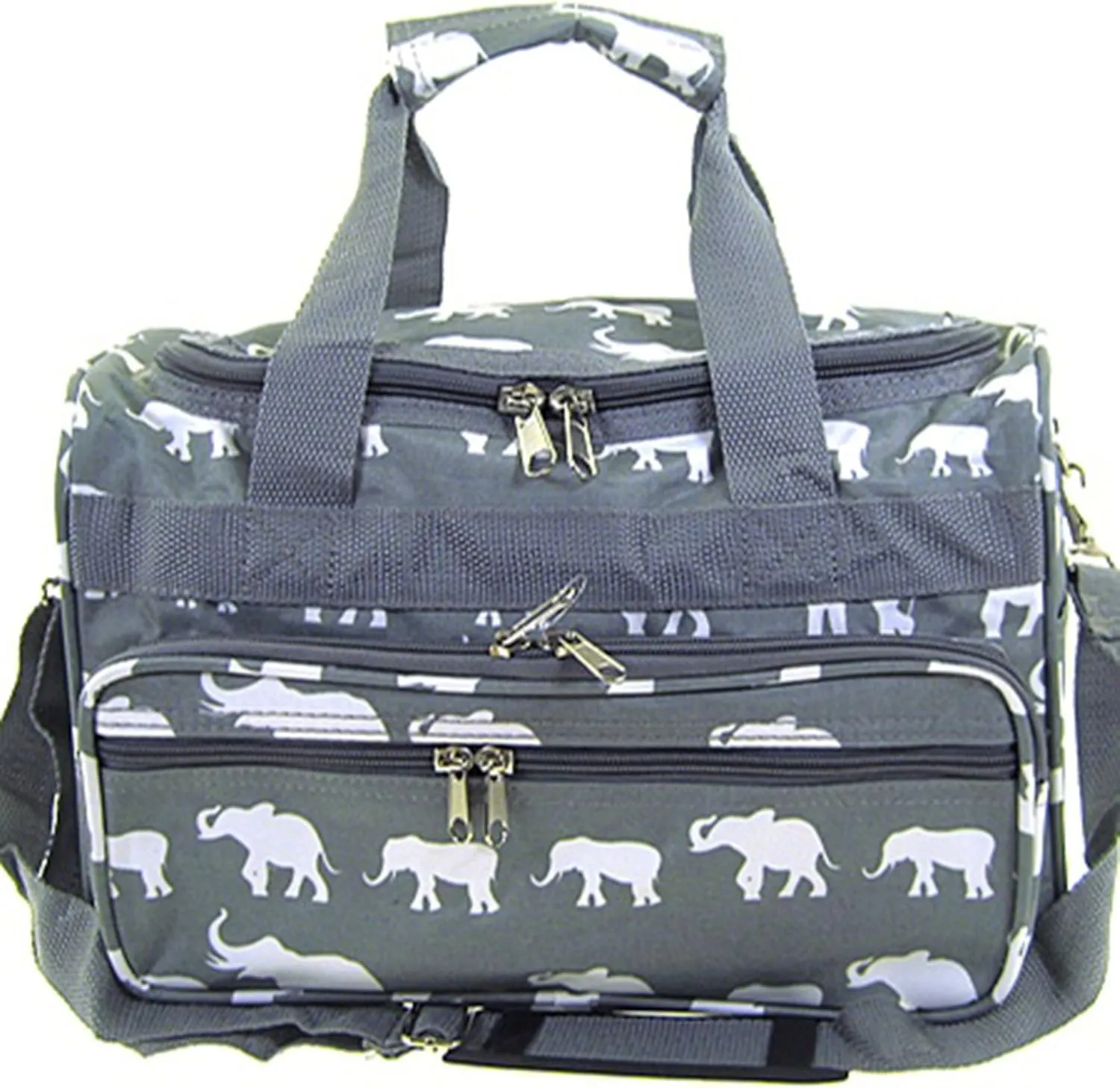 Small 13 Inch Elephant Print Duffel Bag Great for a Small Child Gray Duffle
