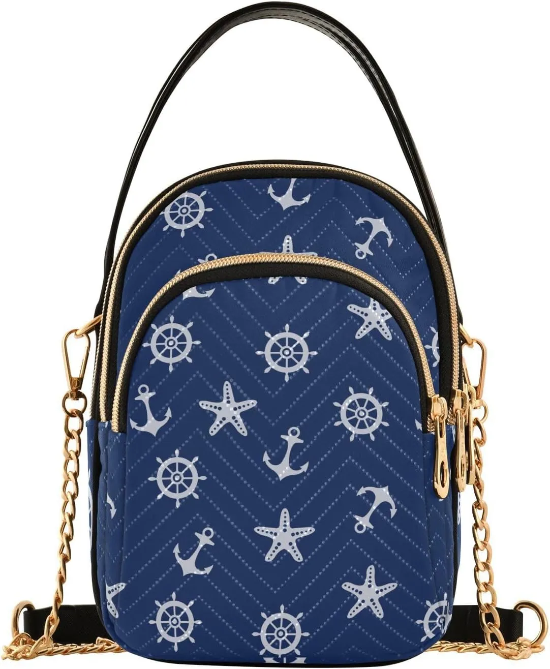 Small Crossbody Bags Blue Marine Anchor Starfish Pattern Shoulder Bag for Women Quilted Wave Cross Body Bag