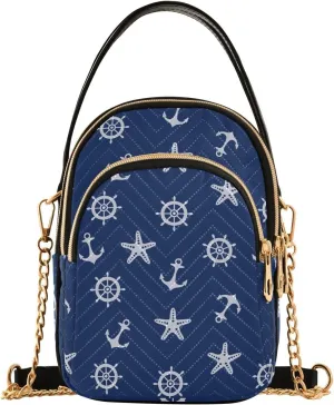 Small Crossbody Bags Blue Marine Anchor Starfish Pattern Shoulder Bag for Women Quilted Wave Cross Body Bag